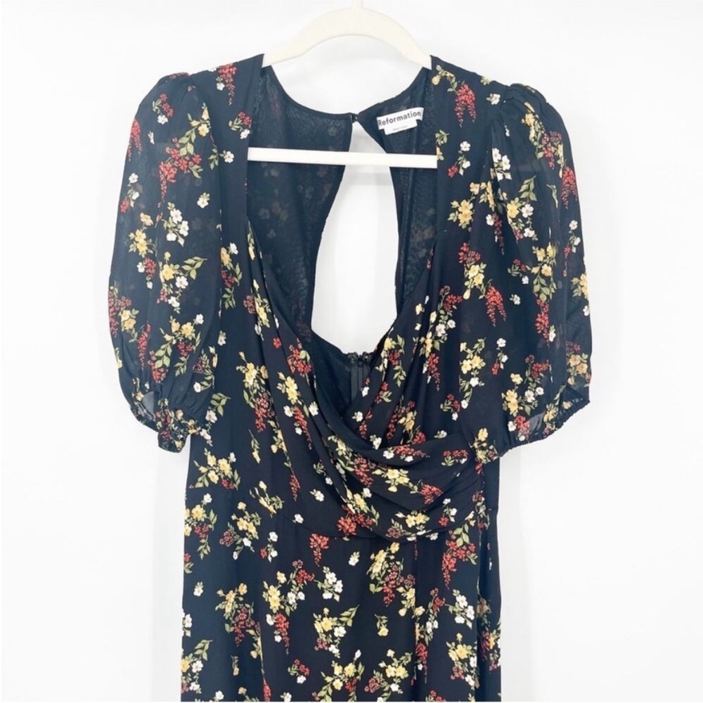 Reformation Black Floral Backless Dress - 
Vionette Midi Dress in Wildflower - Picture 7 of 8